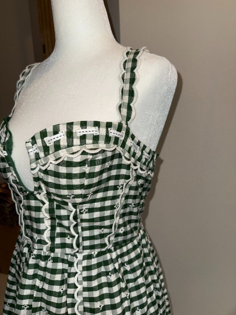NWT By Anthropologie Sleeveless Sweetheart Gingham Midi Dress Size S - Picture 3 of 8